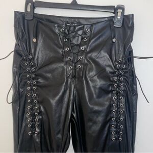 Black Lace-Up Leather Pants